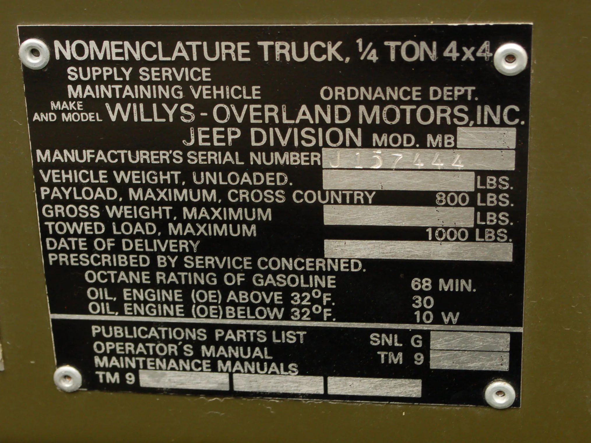 1943 Willys Jeep Courtesy of Hyman Ltd.